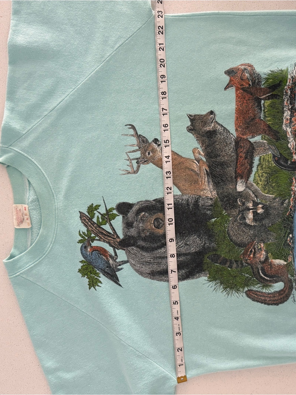 Vtg 1989 Harlequin Nature Graphics Wildlife Bear Moose Sweatshirt M Seafoam Aqua - Picture 12 of 13